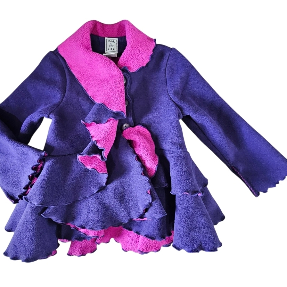 Whimsy Toddler Girls 3T Button Up Ruffle Winter Petticoat Fleece Jacket Purple